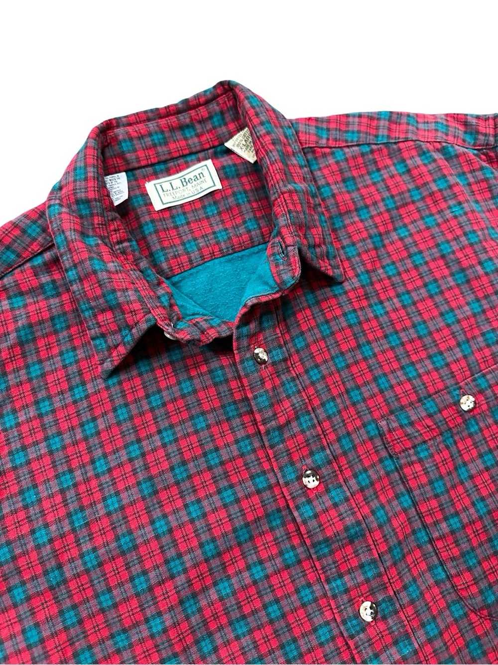 VTG L.L. Bean Red Green Plaid Flannel Fleece Lined Button Up Long Sleeve XL